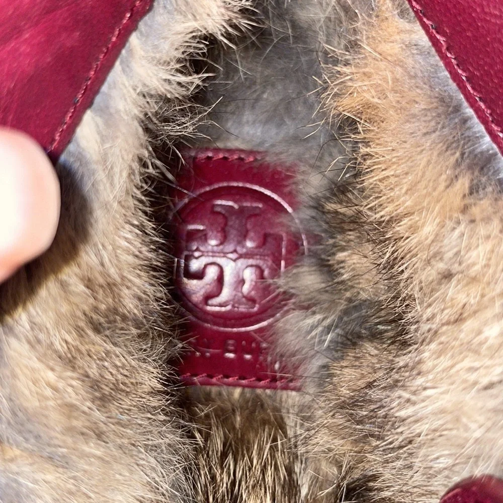 TORY BURCH Fur lined‎ Suede Heel Low Ankle Boots Red size 7.5